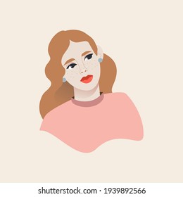 Beautiful redhead woman. Flat vector illustration.