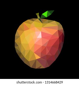 Beautiful red-yellow apple in polygonal technique. Vector. The background is black.