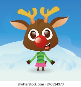 a beautiful reindeer with winter clothes on a winter background
