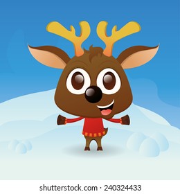 a beautiful reindeer with winter clothes on a winter background