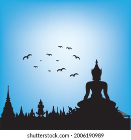 Beautiful  relaxation meditation buddha silhouette vector illustration 