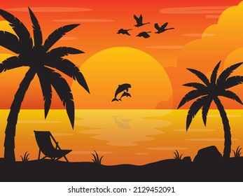 Beautiful and relaxing sunset vector illustration