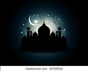 Beautiful religious eid background with mosque. Vector illustration