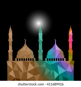 Beautiful religious eid background with mosque. Polygonal Vector illustration