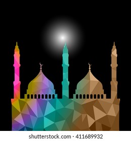 Beautiful religious eid background with mosque. Polygonal Vector illustration