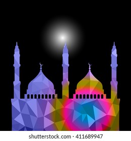 Beautiful religious eid background with mosque. Polygonal Vector illustration