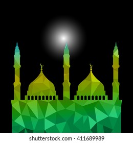 Beautiful religious eid background with mosque. Polygonal Vector illustration