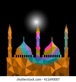 Beautiful religious eid background with mosque. Polygonal Vector illustration