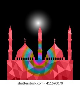 Beautiful religious eid background with mosque. Polygonal Vector illustration