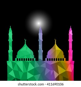 Beautiful religious eid background with mosque. Polygonal Vector illustration