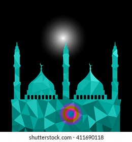 Beautiful religious eid background with mosque. Polygonal Vector illustration