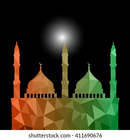 Beautiful religious eid background with mosque. Polygonal Vector illustration