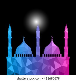 Beautiful religious eid background with mosque. Polygonal Vector illustration