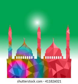 Beautiful religious eid background with mosque. Polygon Vector illustration