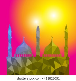 Beautiful religious eid background with mosque. Polygon Vector illustration
