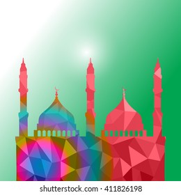Beautiful religious eid background with mosque. Polygon Vector illustration