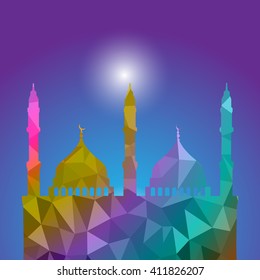 Beautiful religious eid background with mosque. Polygon Vector illustration
