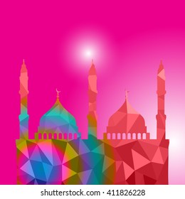 Beautiful religious eid background with mosque. Polygon Vector illustration