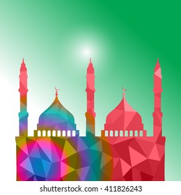 Beautiful religious eid background with mosque. Polygon Vector illustration