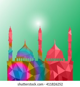 Beautiful religious eid background with mosque. Polygon Vector illustration