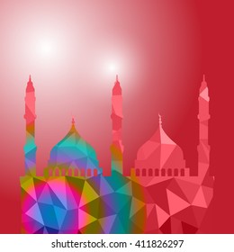 Beautiful religious eid background with mosque. Polygon Vector illustration