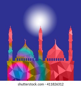 Beautiful religious eid background with mosque. Polygon Vector illustration