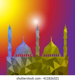 Beautiful religious eid background with mosque. Polygon Vector illustration