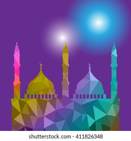 Beautiful religious eid background with mosque. Polygon Vector illustration