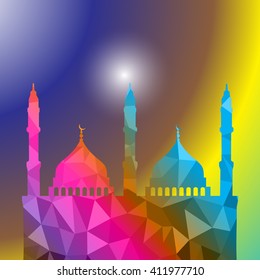 Beautiful religious eid background with mosque.Ramadan Kareem vector design. Greeting card. Islamic background.
