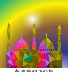 Beautiful religious eid background with mosque.Ramadan Kareem vector design. Greeting card. Islamic background.