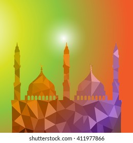 Beautiful religious eid background with mosque.Ramadan Kareem vector design. Greeting card. Islamic background.