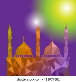 Beautiful religious eid background with mosque.Ramadan Kareem vector design. Greeting card. Islamic background.