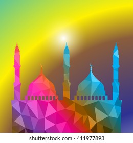 Beautiful religious eid background with mosque.Ramadan Kareem vector design. Greeting card. Islamic background.