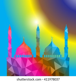 Beautiful religious eid background with mosque.Ramadan Kareem vector design. Greeting card. Islamic background.