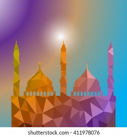 Beautiful religious eid background with mosque.Ramadan Kareem vector design. Greeting card. Islamic background.