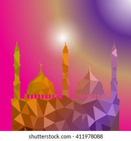 Beautiful religious eid background with mosque.Ramadan Kareem vector design. Greeting card. Islamic background.