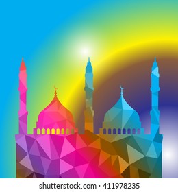 Beautiful religious eid background with mosque.Ramadan Kareem vector design. Greeting card. Islamic background.
