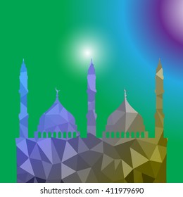 Beautiful religious eid background with mosque.Ramadan Kareem vector design. Greeting card. Islamic background.