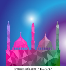 Beautiful religious eid background with mosque.Ramadan Kareem vector design. Greeting card. Islamic background.