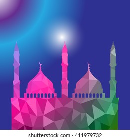 Beautiful religious eid background with mosque.Ramadan Kareem vector design. Greeting card. Islamic background.