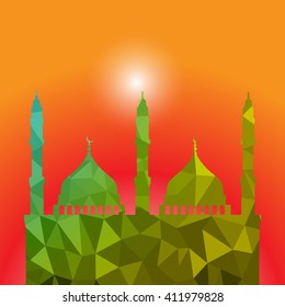 Beautiful religious eid background with mosque.Ramadan Kareem vector design. Greeting card. Islamic background.