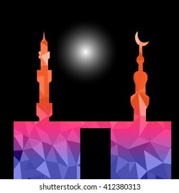 Beautiful religious eid background with mosque.Ramadan Kareem vector design. Greeting card. Islamic background.