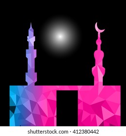 Beautiful religious eid background with mosque.Ramadan Kareem vector design. Greeting card. Islamic background.