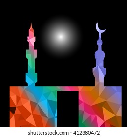 Beautiful religious eid background with mosque.Ramadan Kareem vector design. Greeting card. Islamic background.