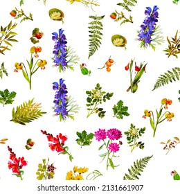 Beautiful repeated Seamless flower garden theme pattern with another floral, botanical and leaf image assets, fall, t-shirts, texture perfect for mugs, fabrics, packaging, POD etc free Vector