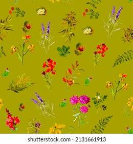 Beautiful repeated Seamless flower garden theme pattern with another floral, botanical and leaf image assets, fall, t-shirts, texture perfect for mugs, fabrics, packaging, POD etc free Vector