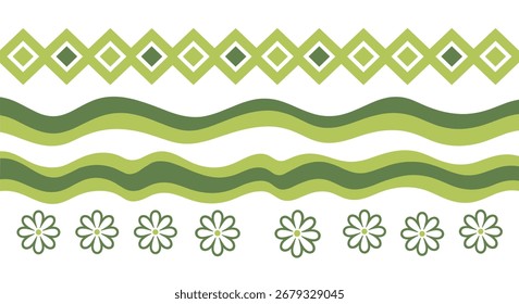 A beautiful repeating decorative border design in shades of green.