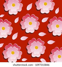 Beautiful Repeating Floral Pattern with Origami Flowers & Leaves. Vector Illustration