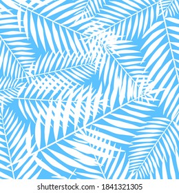 Beautiful Repeating Pattern with Palm Trees on Blue Background. Vector Illustration