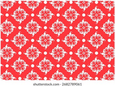A beautiful repeating pattern of white ornamental floral shapes on a vibrant red background. Seamless vector illustration for textile or wallpaper design